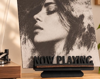 Now Playing Vinyl Record Stand, Wooden LP Album Display Holder, Turntable Accessory, Gift for Audiophile and Music Lover