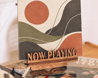 Wooden Vinyl Accessories, Now Playing Vinyl Record Stand, Now Spinning LP Record Holder, Christmas Gift Ideas For Her, Him
