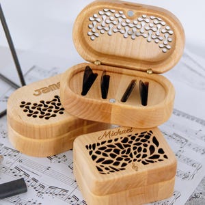 Custom Guitar Pick Holder Case With Name Personalized 4 Wooden Guitar Picks