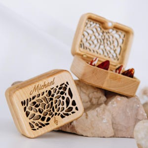 Unique perforated box with guitar picks | Personalized plectrum holder | Musician gift for him | Wood guitar picks case with name