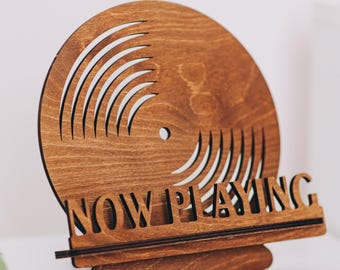 Supporto per dischi in vinile in legno ora funzionante e girevole - Idee regalo per San Valentino per lui