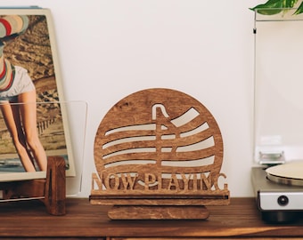 Now Playing Record Stand, Minimalist "Now Playing" Vinyl Record Holder, Tabletop Vinyl Decor, Anniversary Gift, Gift For Him, Christmas Gift