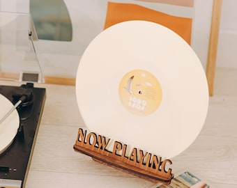 NOW PLAYING Vinyl Record Stand, Vinyl Record Display Holder, Wooden LP Album Stand, Record Player Decor, Music Lover Gift, Vinyl Accessory