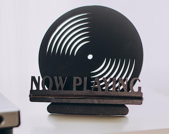 Now Playing Vinyl Record Stand, Wooden LP Album Display Holder, Turntable Decor, Music Lover Gift, Record Collector Gift for Him