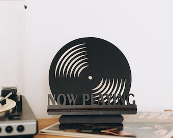 Minimalist Vinyl Record Holder - Wooden Now Playing Record Stand, Christmas Gift For Vinyl Lover