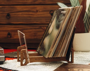 LP Storage Holder, Personalized Vinyl Record Organizer, Wooden & Acrylic Record Collection Display, Anniversary Gift, Turntable Decor
