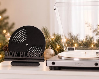 Wooden Vinyl Display Stand for Husband, Now Playing Album Holder, Anniversary Gift,  Christmas Gift for Boyfriend, Housewarming Gift