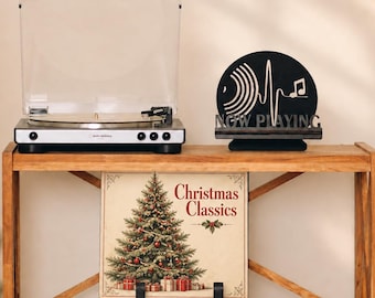 Best Christmas Gift, Now Playing Vinyl Record Stand, Wooden LP Album Cover Display Holder, Gift for Music Lovers and Record Collectors