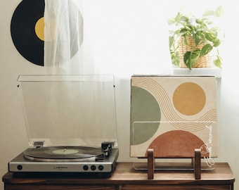 Perfect Addition to Your Record Collection - Tabletop Vinyl Record Organizer - Wood and Clear Acrylic Album Storage for a First Collection
