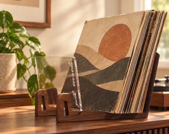 Personalized Vinyl Record Storage Stand, Wooden LP Holder with Custom Acrylic Divider, Gift for Record Collector