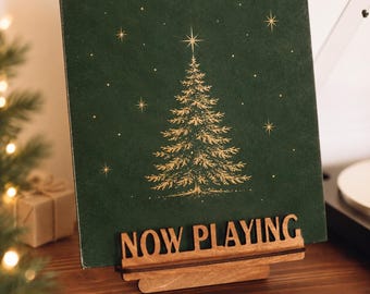 Christmas Vinyl Record Display Stand, Wooden Now Playing Album Holder, Holiday Gift for Dad, Husband, Boyfriend or Record Collector