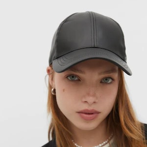 Black Leather Baseball Cap, Hatsquare Baseball Cap, Woman Leather Hat, Adjustable Man Baseball Cap, Christmas Gift, Woman Leather Hat New