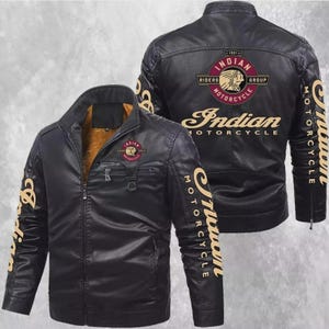 Veste de moto Indian pour homme, cuir de vache véritable, intérieur en laine