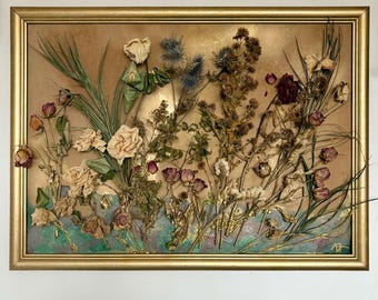 Mixed Media Wall Art, Sustainable and Handmade, One-Of-A-Kind, Dried Floral 3D Piece