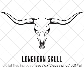 Longhorn skull, SVG EPS (six formats included) digital cut file, free commercial use, Clipart (digital download)