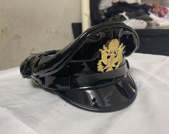 Gorra de oficial de PVC brillante - Gorra estilo motero con visera