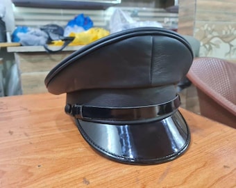 Gorra militar de piel sintética para hombre, estilo militar ...