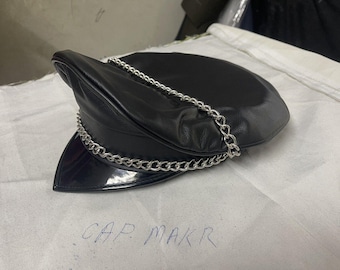 Gorra de cuero estilo motero - Gorra estilo Muir con visera y cadena