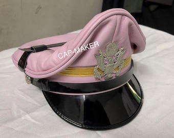 Gorra de fiesta de cuero auténtico de color rosa con visera de motorista, estilo militar, policía y gay
