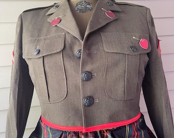 Cropped Military Jacket /  Vintage / Wool / 40 / Altered Couture