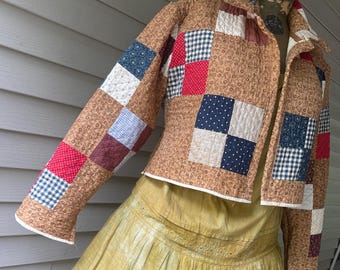 1800’s Calico Cotton Quilt Coat / Cotton / M