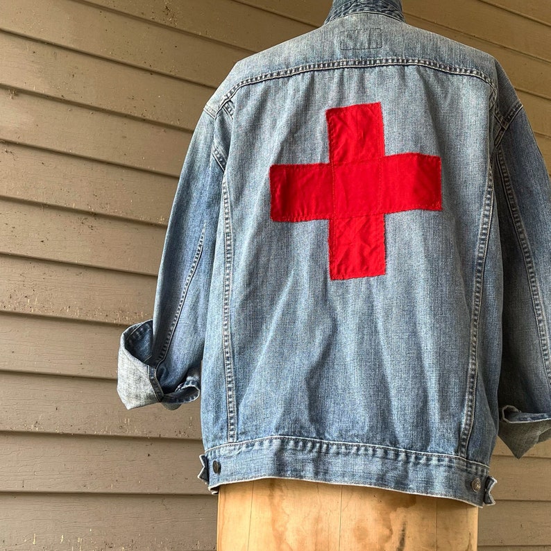 Red Cross Art Denim Jacket / 2XL / 100 Cotton Etsy
