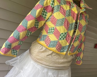 Tumbling Block Quilt Coat / Cotton / M