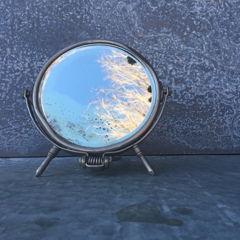 Shaving Mirror / Tarnished Nickle Plate / Barber Shop / Vanity Etsy