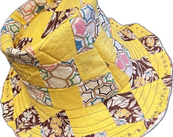 Quilt Bucket Hat / Vintage Quilt Hat / M-L