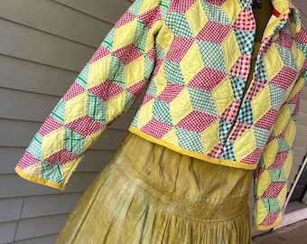 Tumbling Block Quilt Coat / Cotton / M
