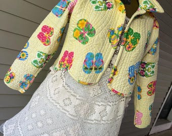 Cropped Quilt Chore Coat / Cotton / M