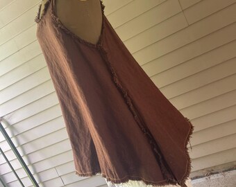 Homespun Linen Tunic Top/Dress / MADE TO ORDER / Handkerchief Hem / Raw Edges / 100% Linen / One Size