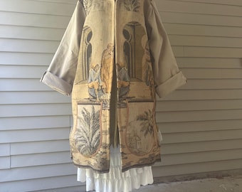 Tapestry Chore Coat/Duster / Vintage Tapestry / French Style Work Coat / Fits up to 2XL