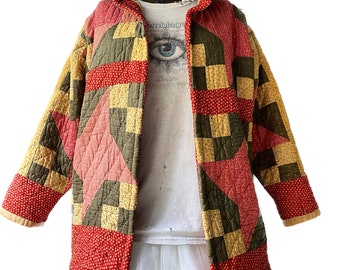 Quilt Coat / Chore Coat / Antique Quilt / Charmingly Tattered / Oversized / One Size Fits Most / L-XL