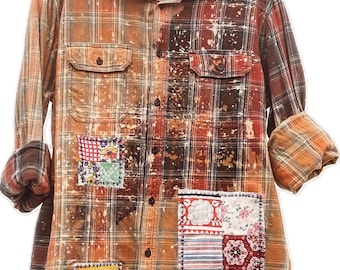 Ombré Flannel Shirt / Artist Styled Acid Washed/ 100% Cotton