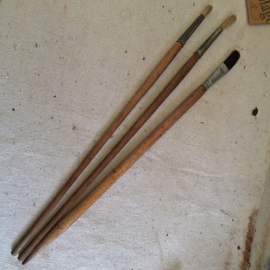 Vintage Paint Brushes / Wooden Handles / Hardwood Handled Etsy