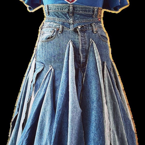 Denim Scrap Skirt/ CUSTOM ORDER / Maxi / 29” — 40” Waist