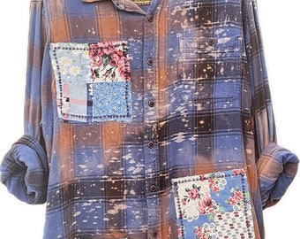 Ombré Flannel Shirt / Artist Styled Acid Washed/ 100% Cotton