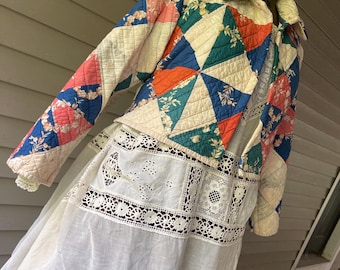 1800’s Calico Cotton Quilt Coat / Cotton / M