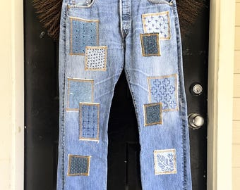 CUSTOM ORDER / Sashiko Blue Jeans / Sashiko Patchwork / 100% Cotton