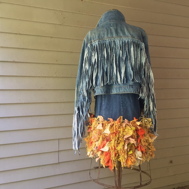 Denim Jacket / Fringe / Altered Denim / L / 100% Cotton image 2