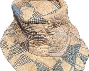 Quilt Bucket Hat / Vintage Quilt Hat / L-XL