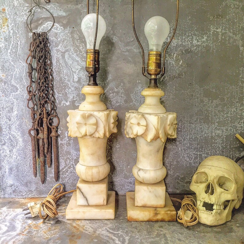 Alabaster Lamps Hand Carved Italian Pair Cottage Image 0