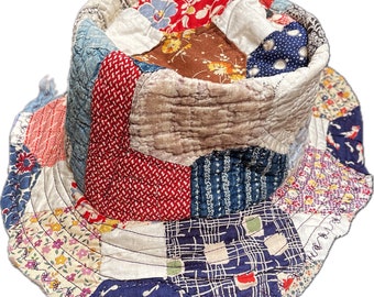 Quilt Bucket Hat / Vintage Quilt Hat / M-L