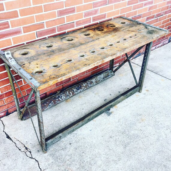 Workbench / Work Bench / Factory Work Bench / Industrial Iron and 