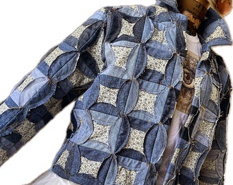 Chore Coat / Denim Quilt Coat / French Style Work Coat / XL