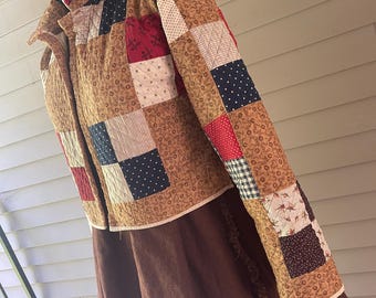 1800’s Calico Cotton Quilt Coat / Cotton / M
