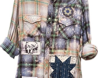 Ombré Flannel Shirt / Artist Styled Acid Washed/ 100% Cotton