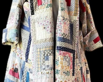 RESERVED FOR BOBBIE / Quilt Coat / Chore Coat Duster / Maxi / Kimono Sleeve /  Log Cabin / Oversized / Fits up to 2XL