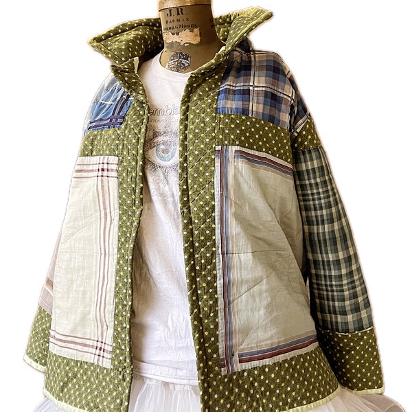 Quilt Coat / Chore Coat / Antique Quilt / Charmingly Tattered / Oversized / One Size Fits Most